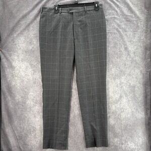 Peter Millar Wool Dress Pants Mens 40x33 Gray Plaid Made In Italy